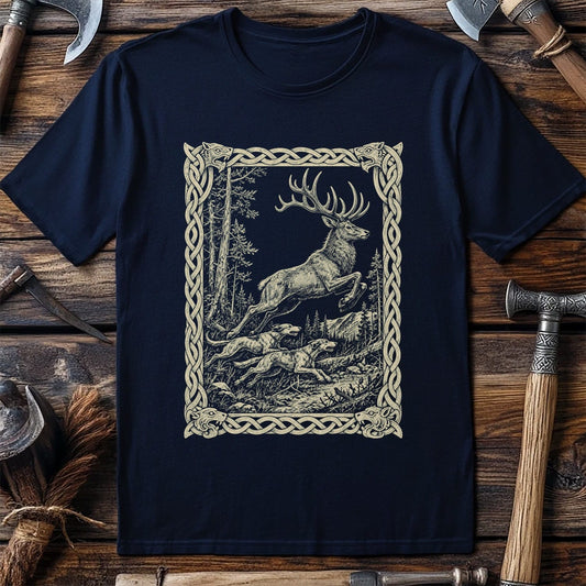 Knotwork Frame Stag Hunt Viking T-Shirt EU
