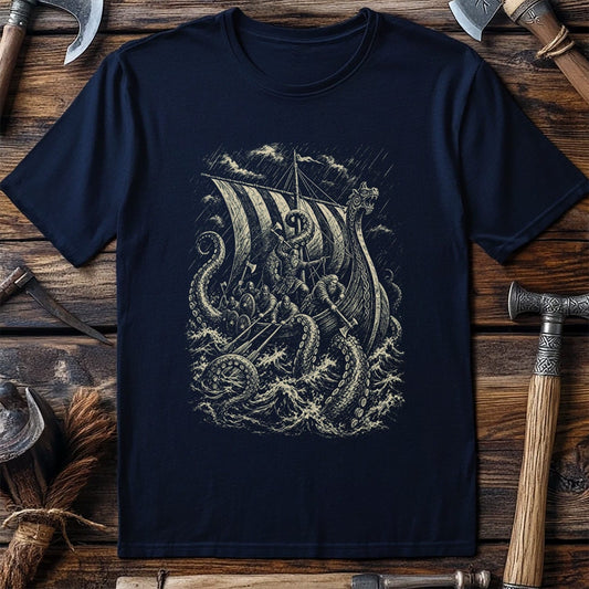 Kraken Takes The Longship Viking T-Shirt US