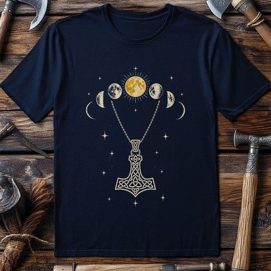 Moon Phases Over Mjolnir Viking T-Shirt EU
