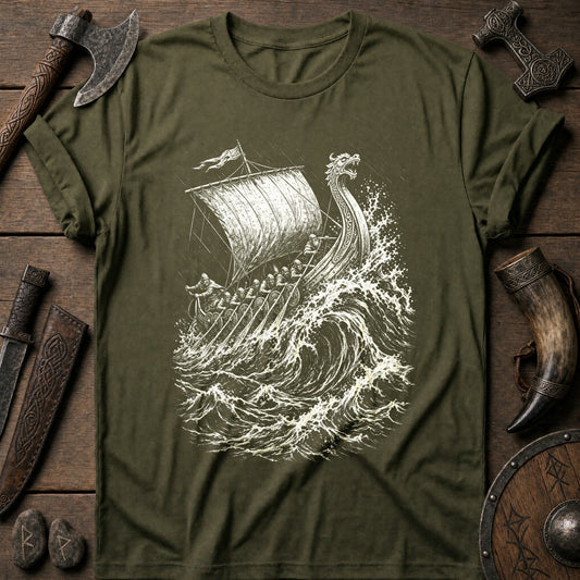 Longship Through The Storm Viking T-Shirt US