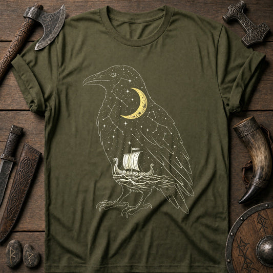 Raven Filled With Night Sky Viking T-Shirt US