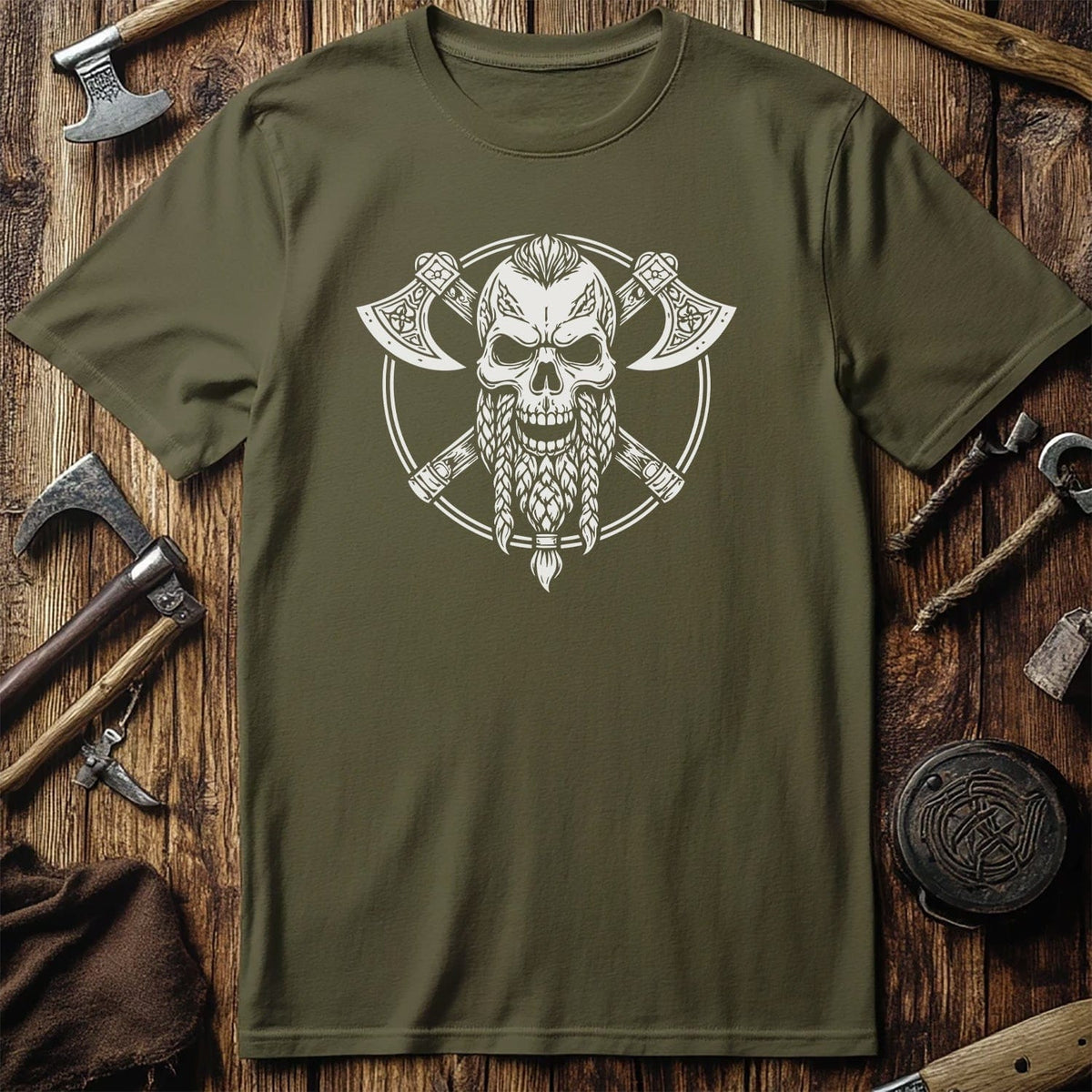 Viking Skull Crossed Axes 028 T Shirt US