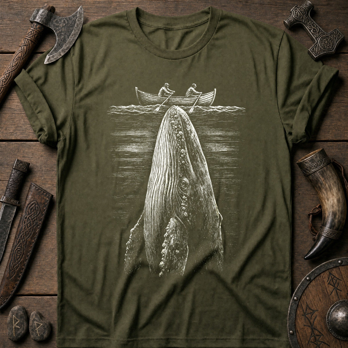 Whale Beneath The Rowboat Viking T-Shirt US