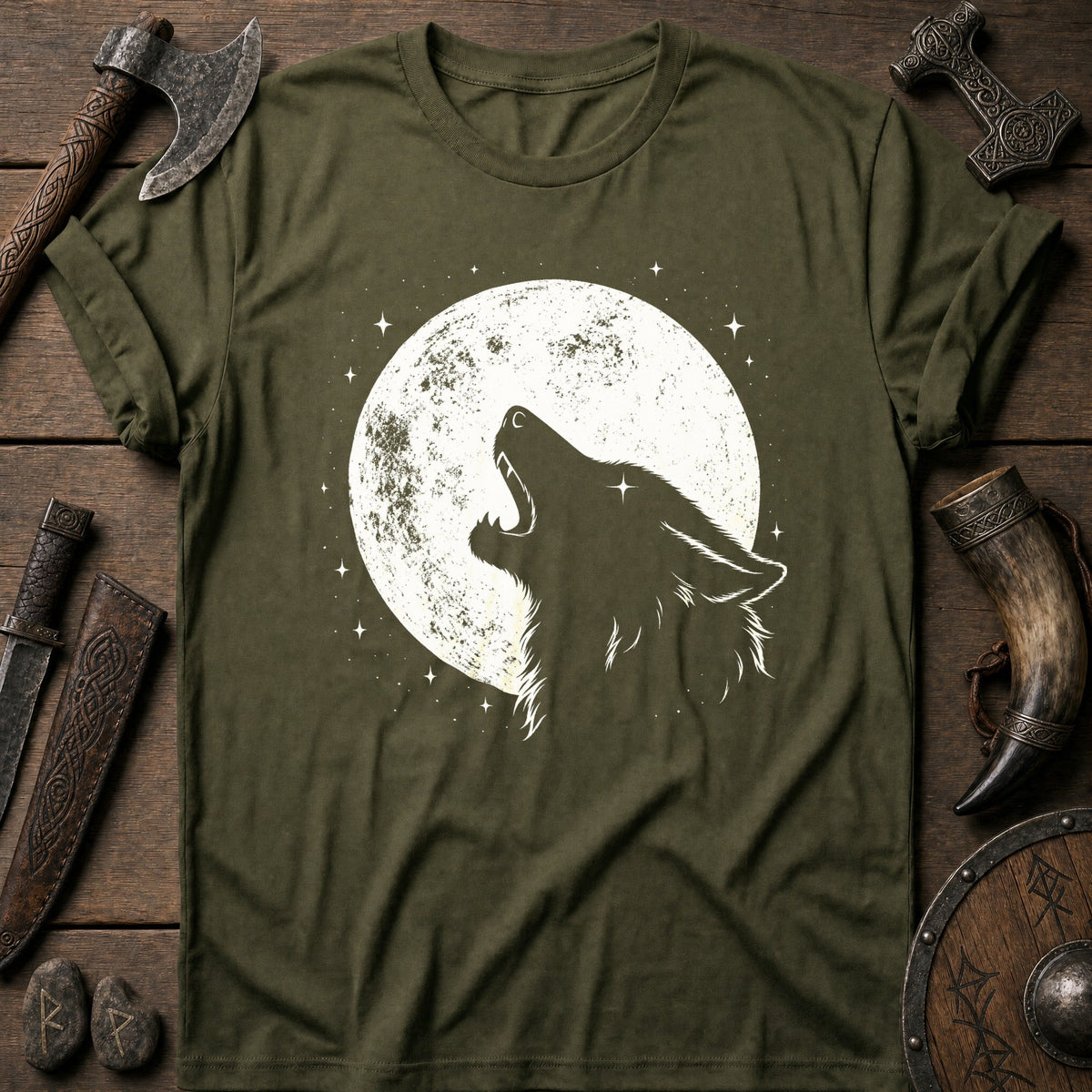 Wolf Swallows The Moon Viking T-Shirt US