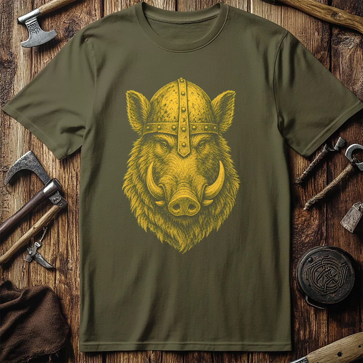 Boar In Iron Helm Viking T-Shirt EU
