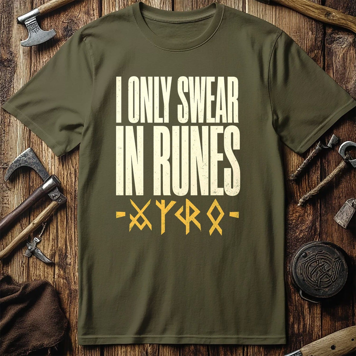 I Only Swear In Runes Viking T-Shirt EU