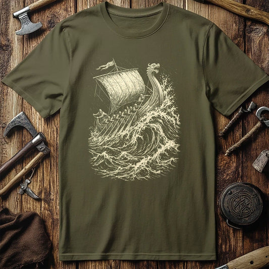 Longship Through The Storm Viking T-Shirt EU