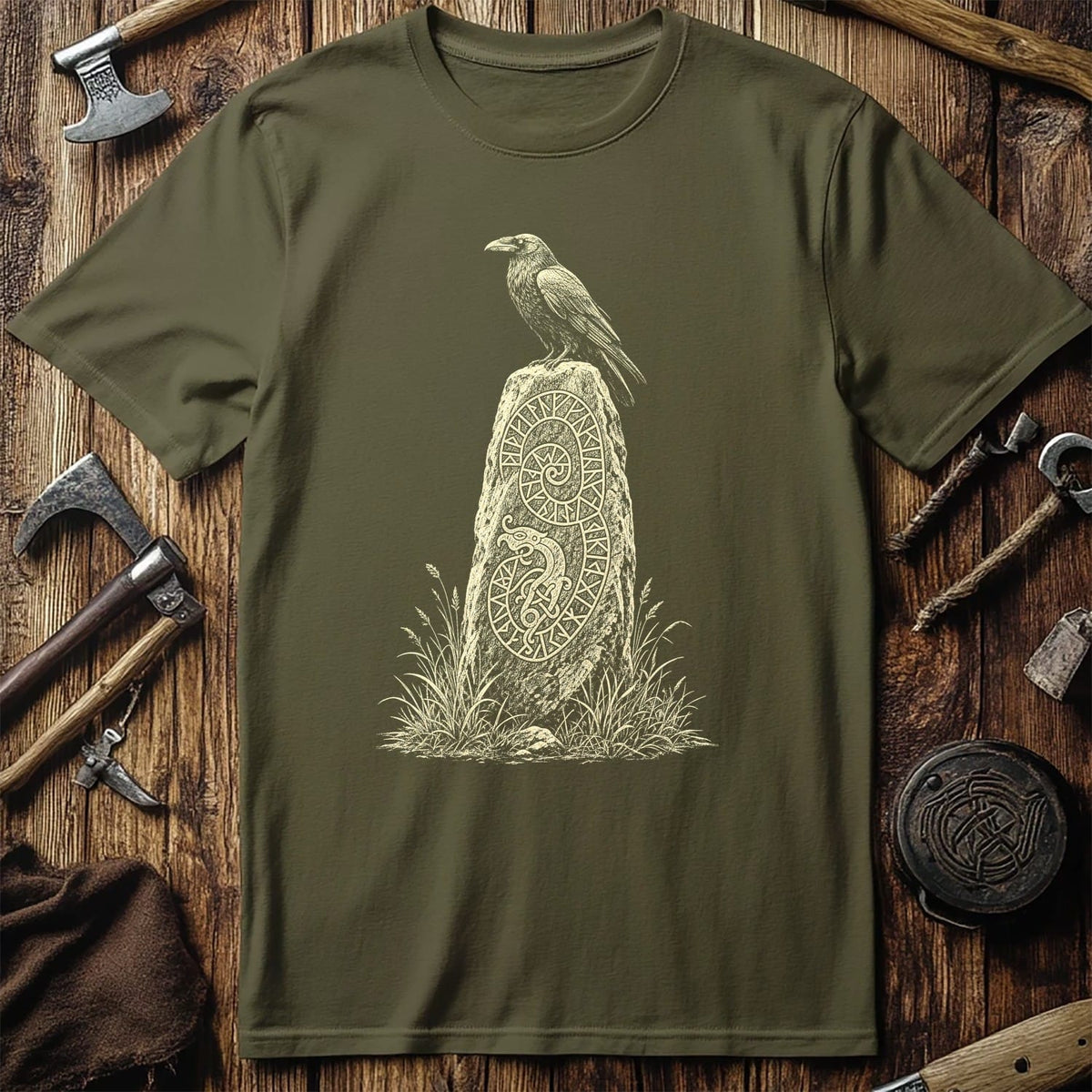Raven On The Runestone Viking T-Shirt EU