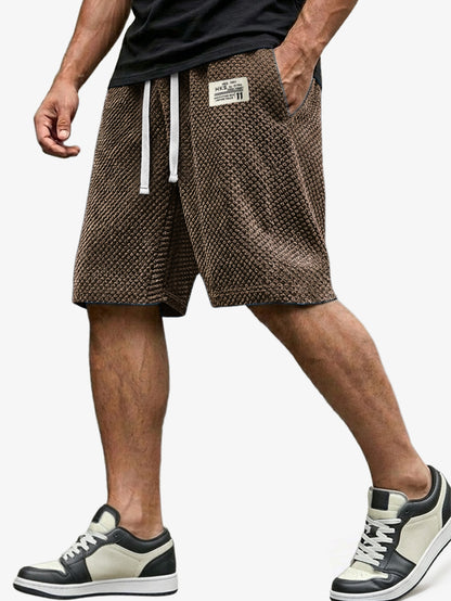 Men's Casual Loose Shorts Textured Embroidered Logo Everyday Wear