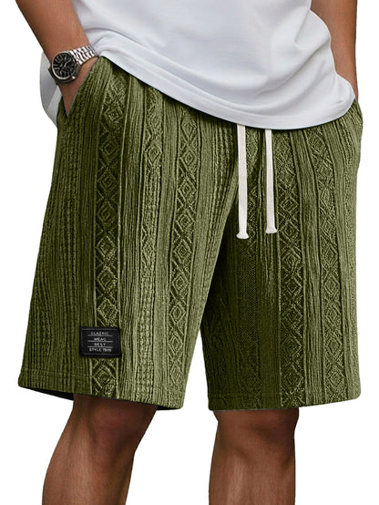 Men's Jacquard Casual Embroidered Logo Elastic Waist Solid Color Shorts