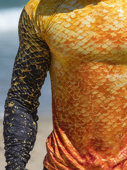 Men's Outdoor Sun Protection Breathable Cool Face Mask Hooded Printed Long-Sleeved Top