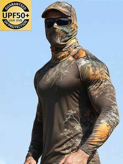Men's Outdoor Sun Protection Breathable Cool Mask Hooded Sun Protection Long-Sleeved Top