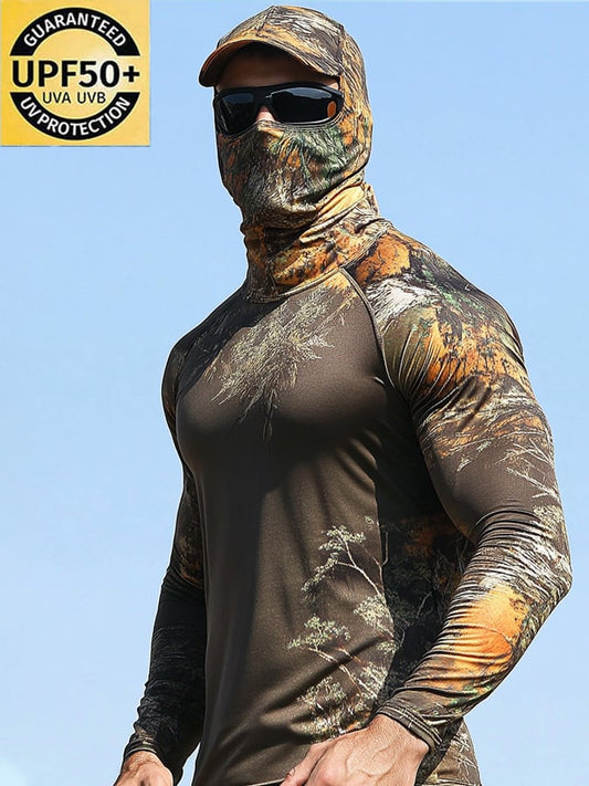 Men's Outdoor Sun Protection Breathable Cool Mask Hooded Sun Protection Long-Sleeved Top