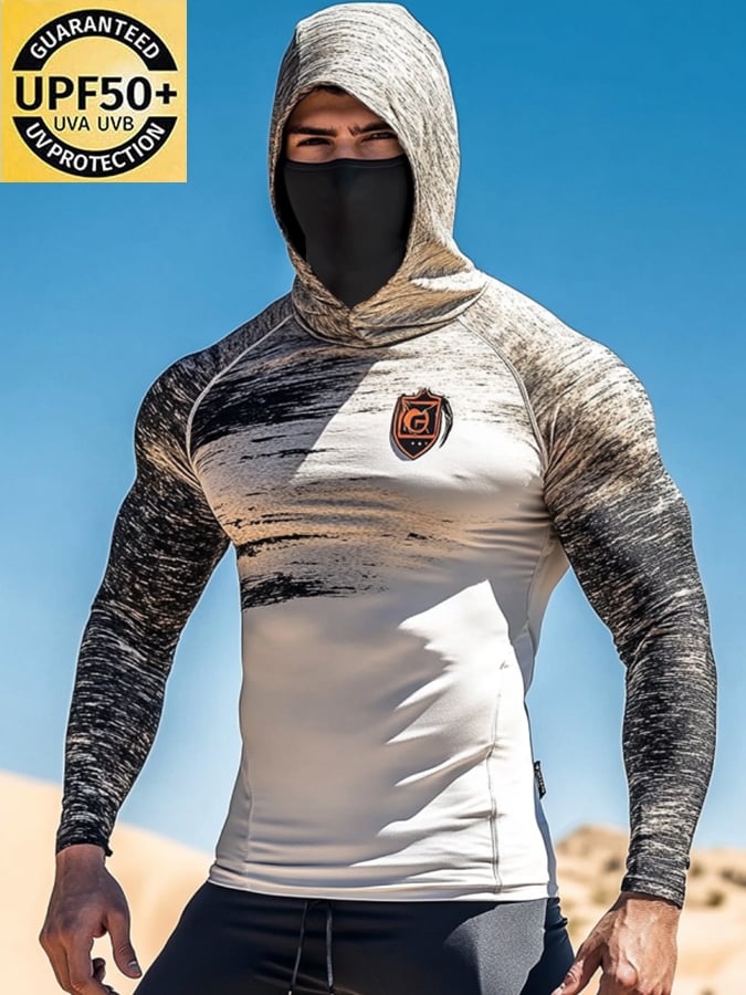 Men's Outdoor Sun Protection Breathable Cool Mask Hooded Sun Protection Long-Sleeved Top