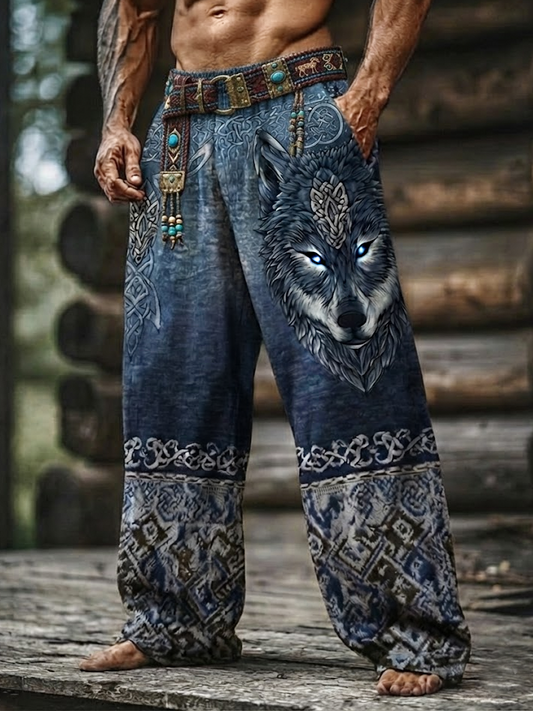 Men's Viking Fenrir Wolf Totem Bohemian style Nordic Retro Pants