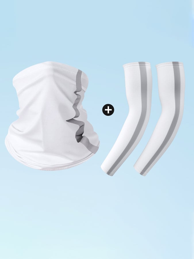 Outdoor Sun Protection Scarf Sleeves Two-Piece Set Reflective Strip Cycling Headscarf Sweat-Absorbent Breathable Sun Protection Scarf Ice Silk