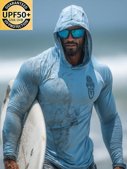 Men's Outdoor Sunscreen Breathable Cool Hooded Printed Surf Long-Sleeve Top