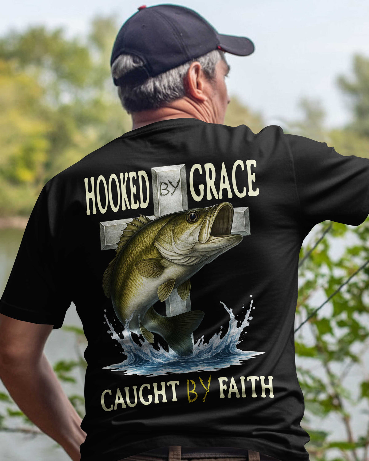 Hooked By Grace Caught By Faith All Over Print T-Shirt