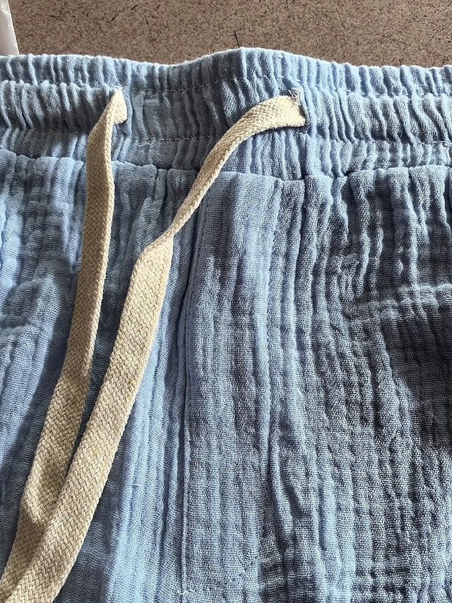 Men’s Casual Cotton Linen Shorts – Lightweight Drawstring Summer Shorts