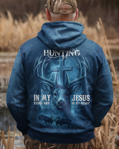 I've Got Hunting In My Veins And Jesus In My Heart Blue T-Shirt