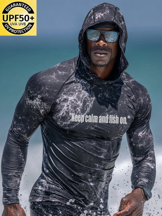 Men's Outdoor Sun Protection Breathable Cool Face Mask Hooded Printed Long-Sleeved Top