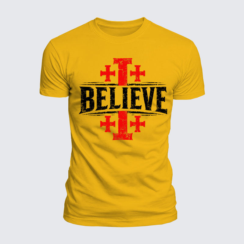 Luxe Mercerized Cotton Tee - Believe Jerusalem Cross
