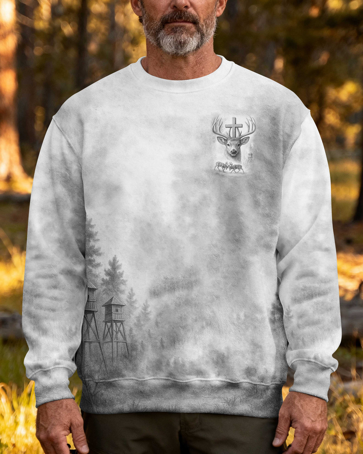 I've Got Hunting In My Veins And Jesus In My Heart All Over Print Grey T-Shirt