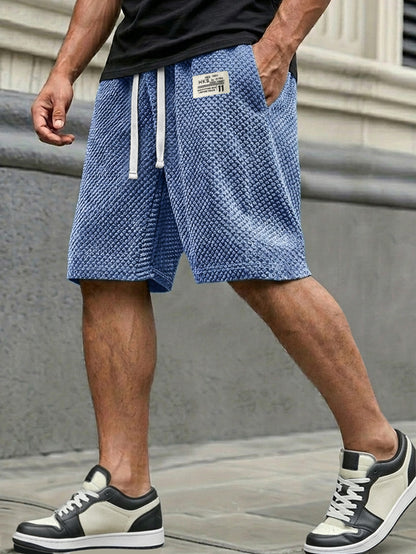 Men's Casual Loose Shorts Textured Embroidered Logo Everyday Wear