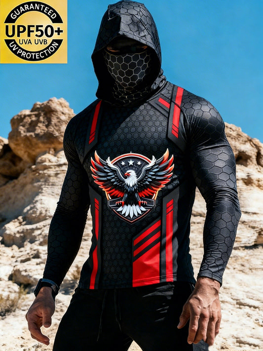 Men's Black Hex Red Eagle Sun Protection Print Top