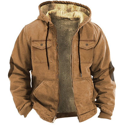 Men's Fleece Warm Coat Retro Solid Color Lapel Coat Casual Jacket