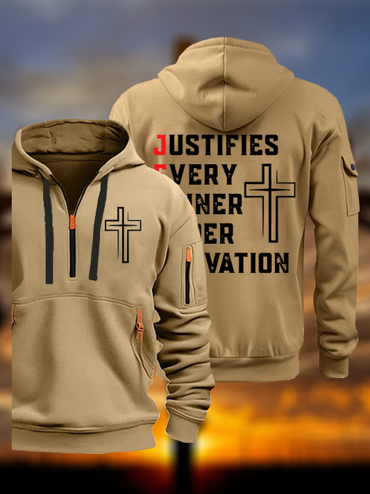 Justifies Every Sinner Under Salvation Jesus God Christian Zipper Hoodies