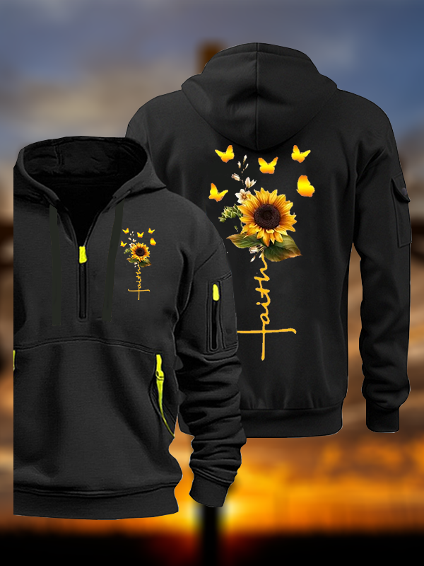 Sunflower Faith Religious Jesus God Christian Zipper Hoodies