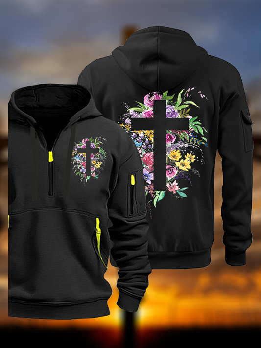 Cross Flower Jesus God Christian Zipper Hoodies