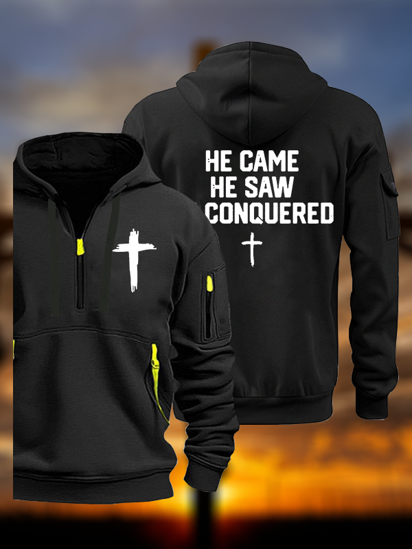 He Came He Saw He Conquered Jesus God Christian Zipper Hoodies
