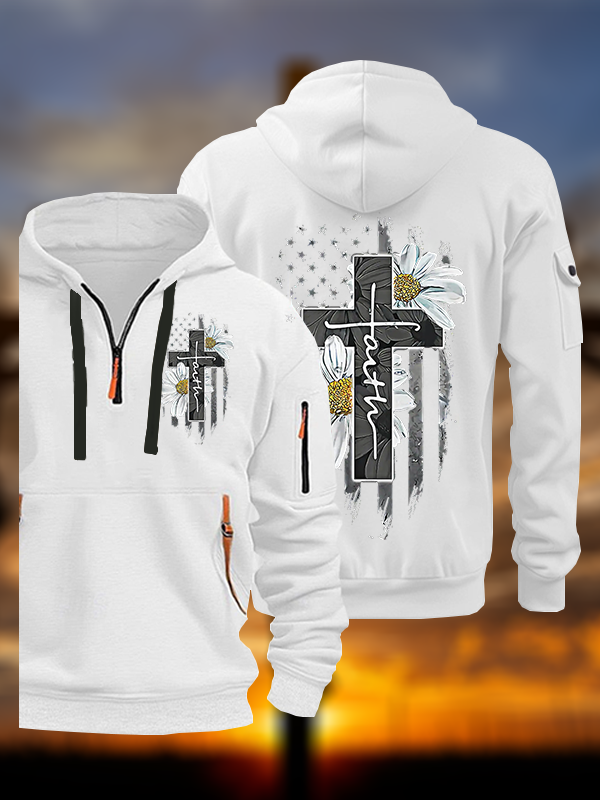Flower Cross Faith Jesus God Christian Zipper Hoodies