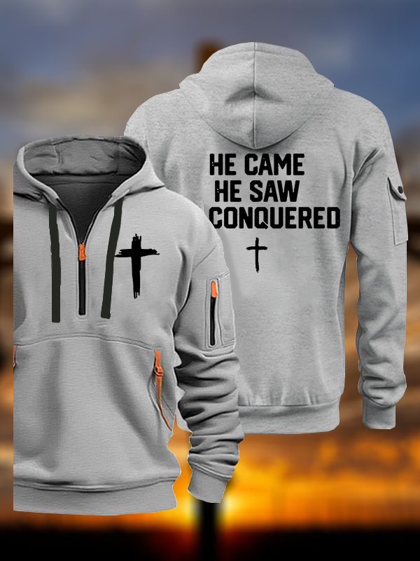 He Came He Saw He Conquered Jesus God Christian Zipper Hoodies