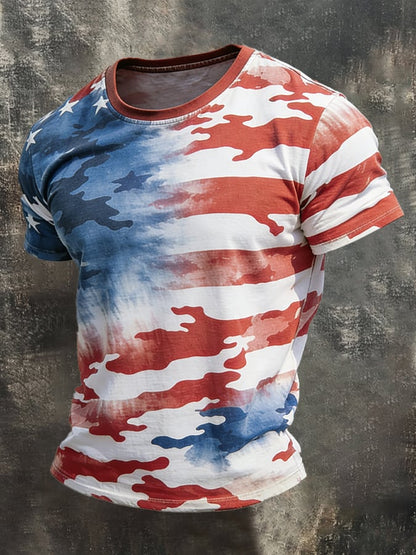 Men's Retro Patriot Camouflage Patchwork T-shirt