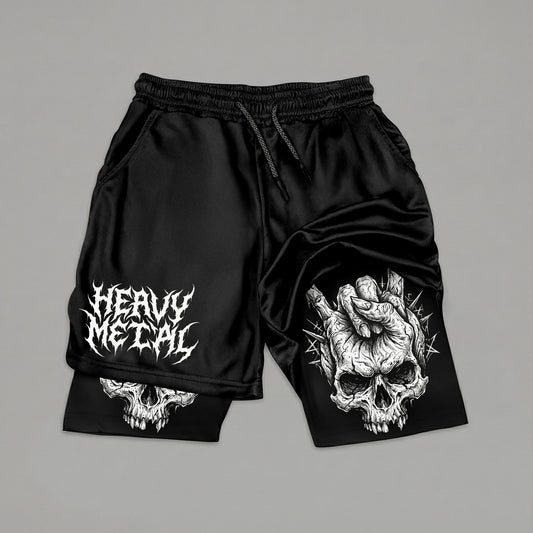 Heavy Metal Skull 2-in-1 Gym Shorts Breathable 11514