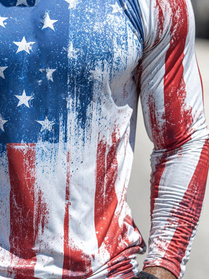 Men's Outdoor Sun-Protective Breathable and Cooling Long Sleeve Hoodie with Flag Print