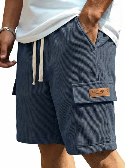 Retro Cargo multi-pocket leather label embroidered shorts
