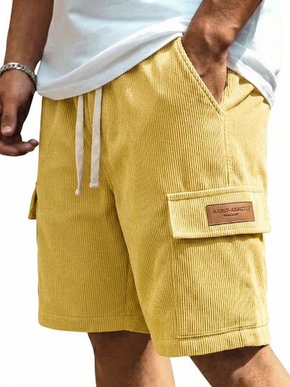 Retro Cargo multi-pocket leather label embroidered shorts