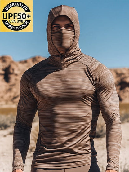 Men's Outdoor Sun Protection Breathable Cool Mask Hooded Sun Protection Long-Sleeved Top