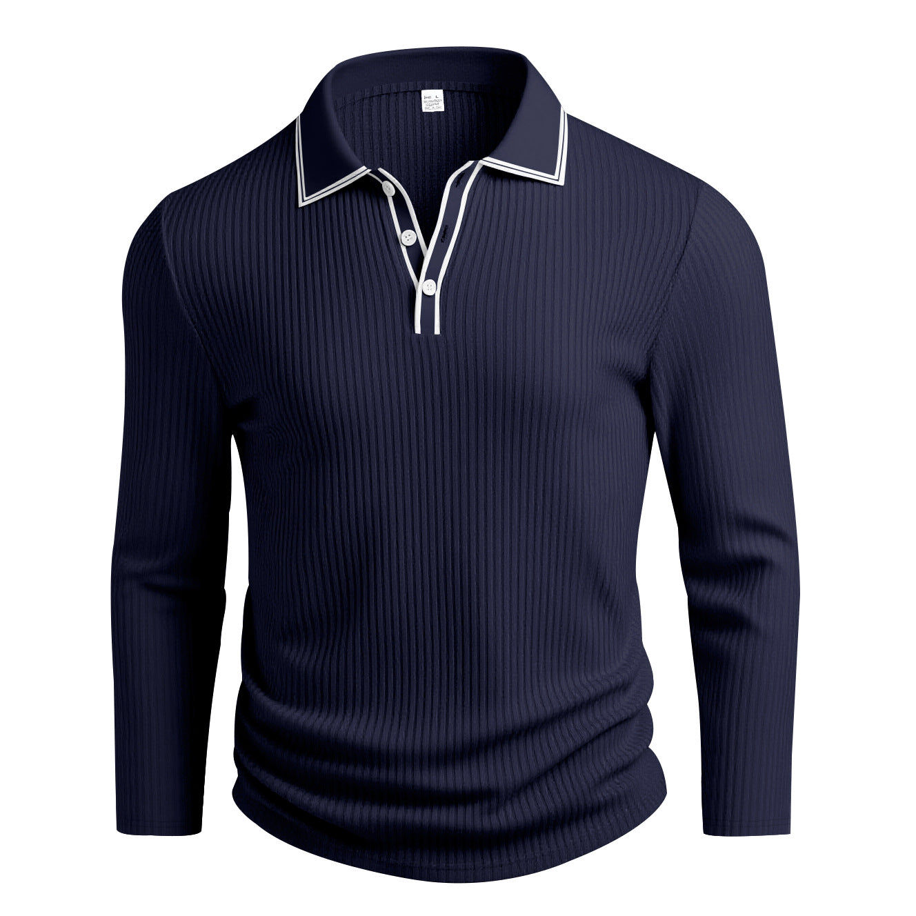 Men's Long Sleeve Polo Shirt Jacquard Fabric Collared Top