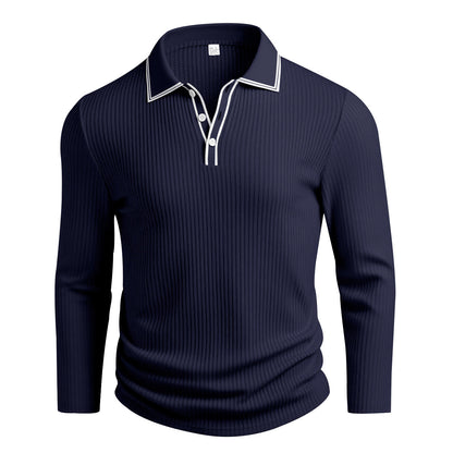 Men's Long Sleeve Polo Shirt Jacquard Fabric Collared Top
