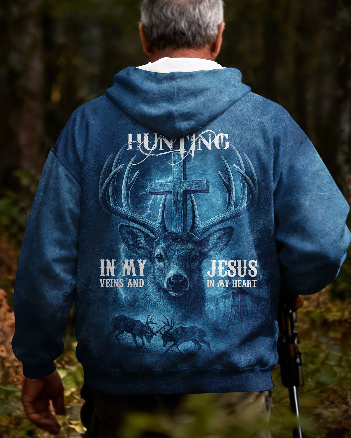 I've Got Hunting In My Veins And Jesus In My Heart Blue T-Shirt