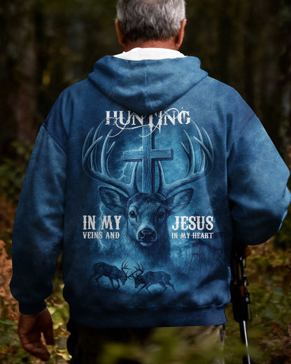 I've Got Hunting In My Veins And Jesus In My Heart Blue T-Shirt