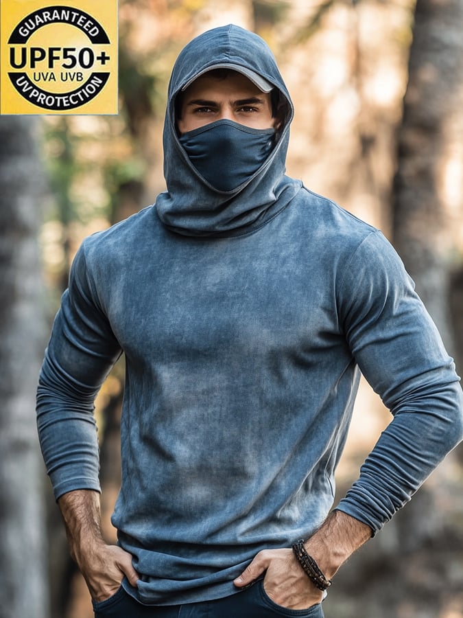 Men's Outdoor Sun Protection Breathable Cool Mask Hooded Sun Protection Long-Sleeved Top