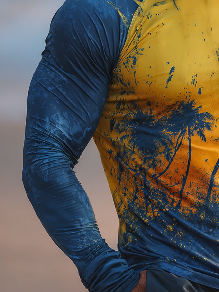 Men's Outdoor Sunscreen Breathable Cool Hooded Printed Surf Long-Sleeve Top