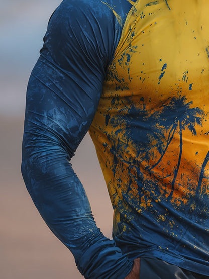 Men's Outdoor Sunscreen Breathable Cool Hooded Printed Surf Long-Sleeve Top