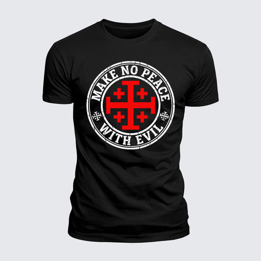 Luxe Mercerized Cotton Tee - Make No Peace with Evil Knight Templar Jerusalem Cross
